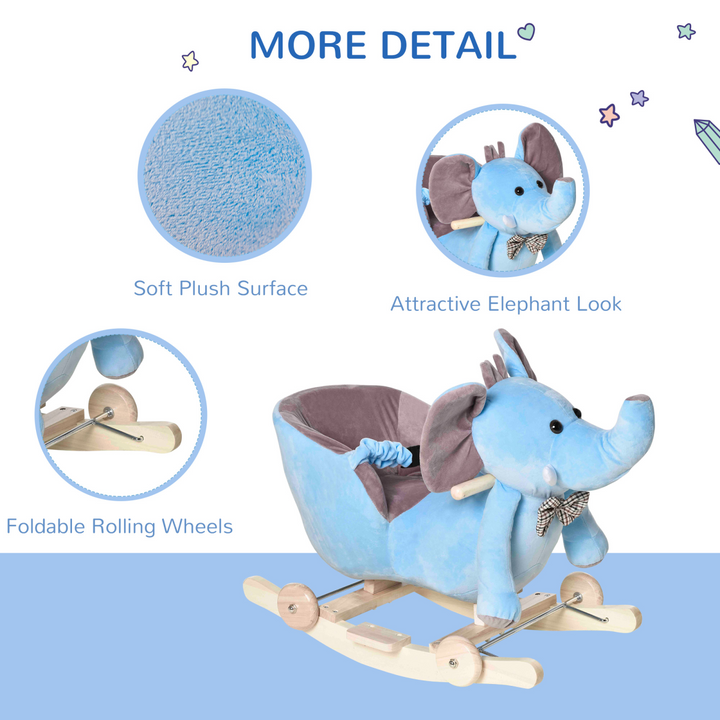 HOMCOM Plush Elephant Rocking Toy with Music – Blue/Beige