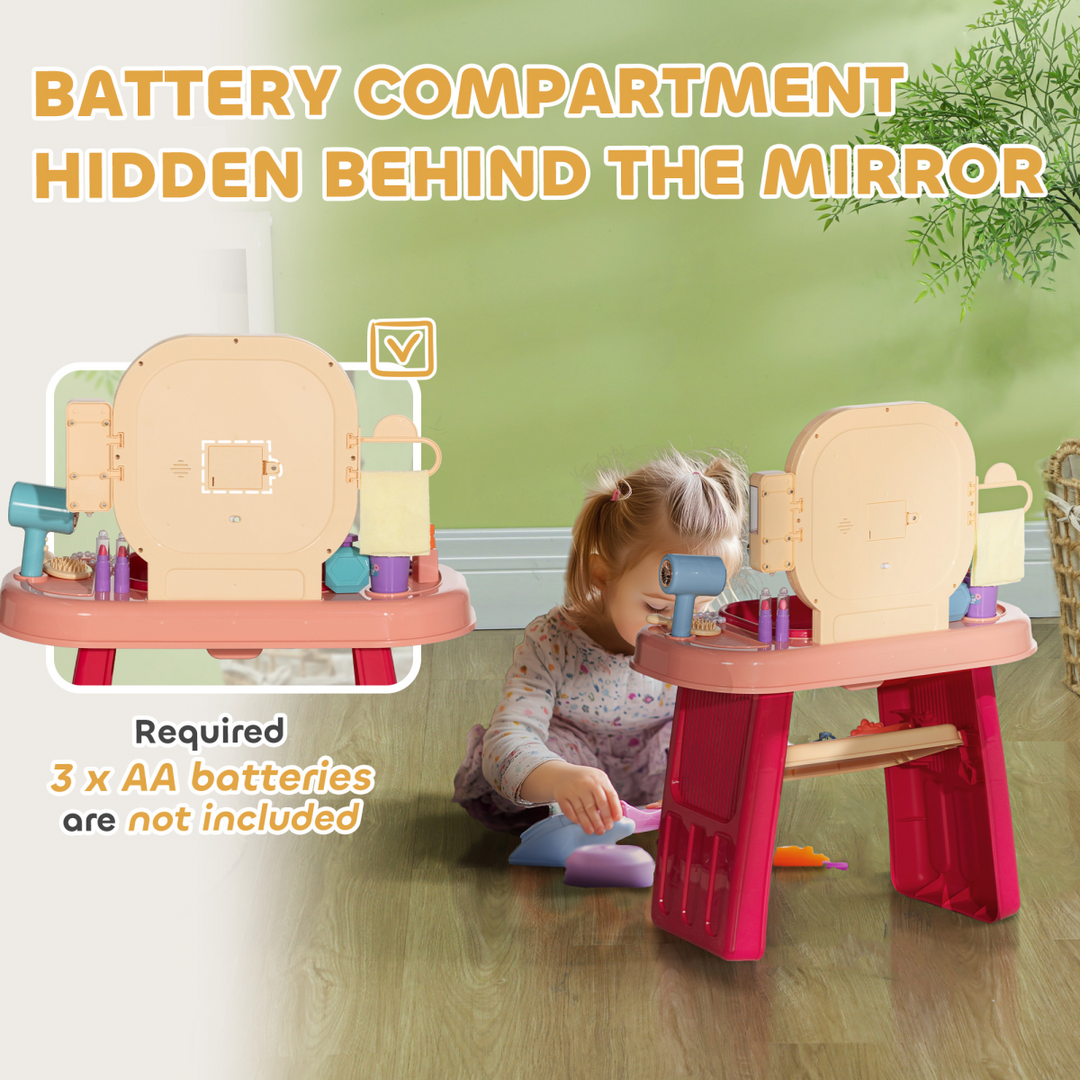 AIYAPLAY Kids Dressing Table with LED Mirror & 23 Accessories – Pink