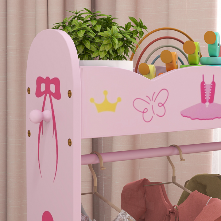AIYAPLAY Kids Clothes Rail with Shelves – Pink Kids Wardrobe 3–8 Years