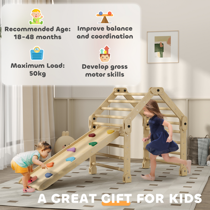 AIYAPLAY 3-in-1 Kids Climbing Frame with Ramp &amp; Slide – Multicolour