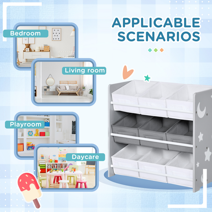ZONEKIZ Kids Storage Rack with Nine Removable Baskets – Grey
