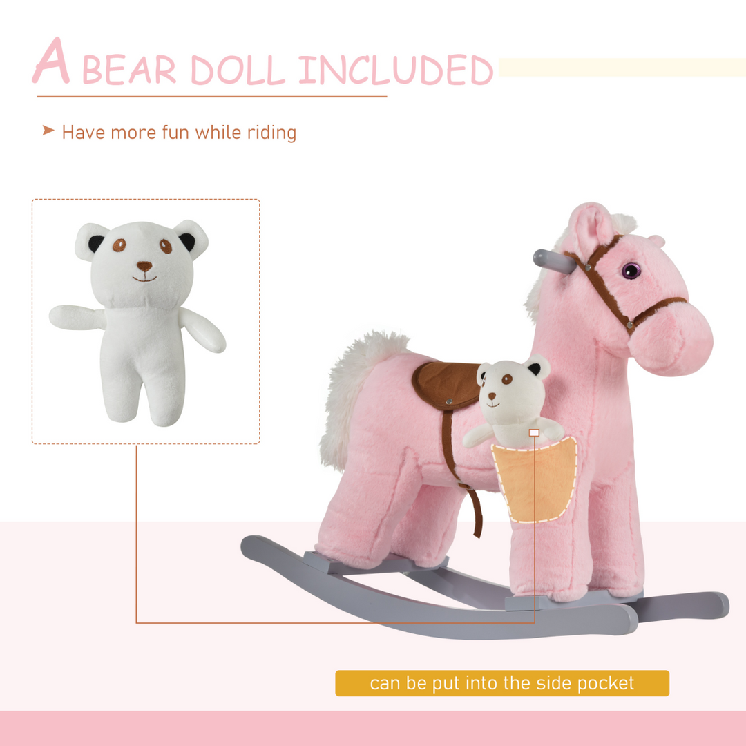 HOMCOM Kids Plush Rocking Horse with Sounds – Pink