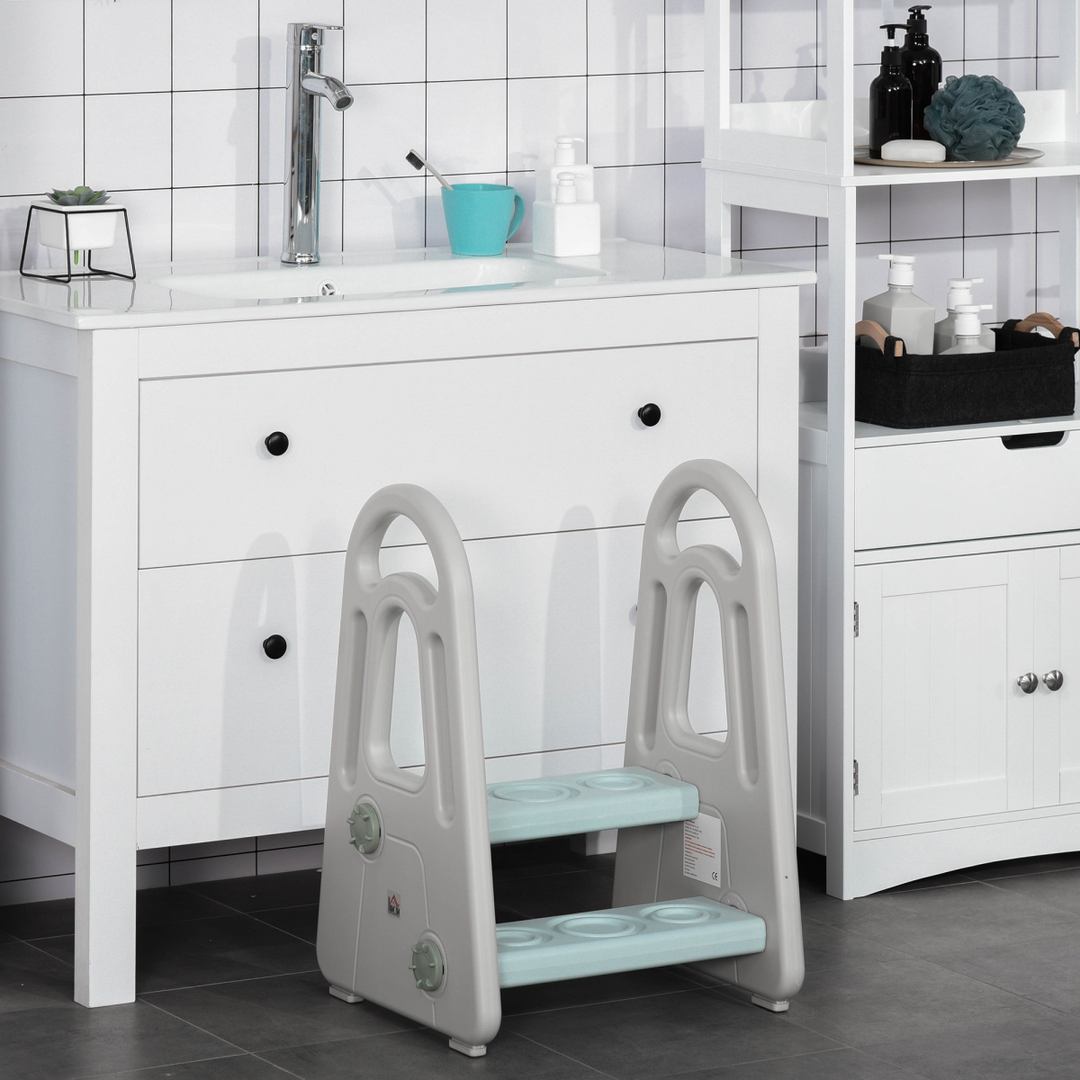 HOMCOM Kids Two-Step Stool – Blue & Grey