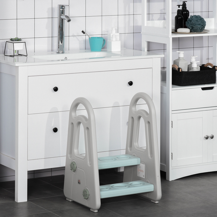 HOMCOM Kids Two-Step Stool – Blue & Grey