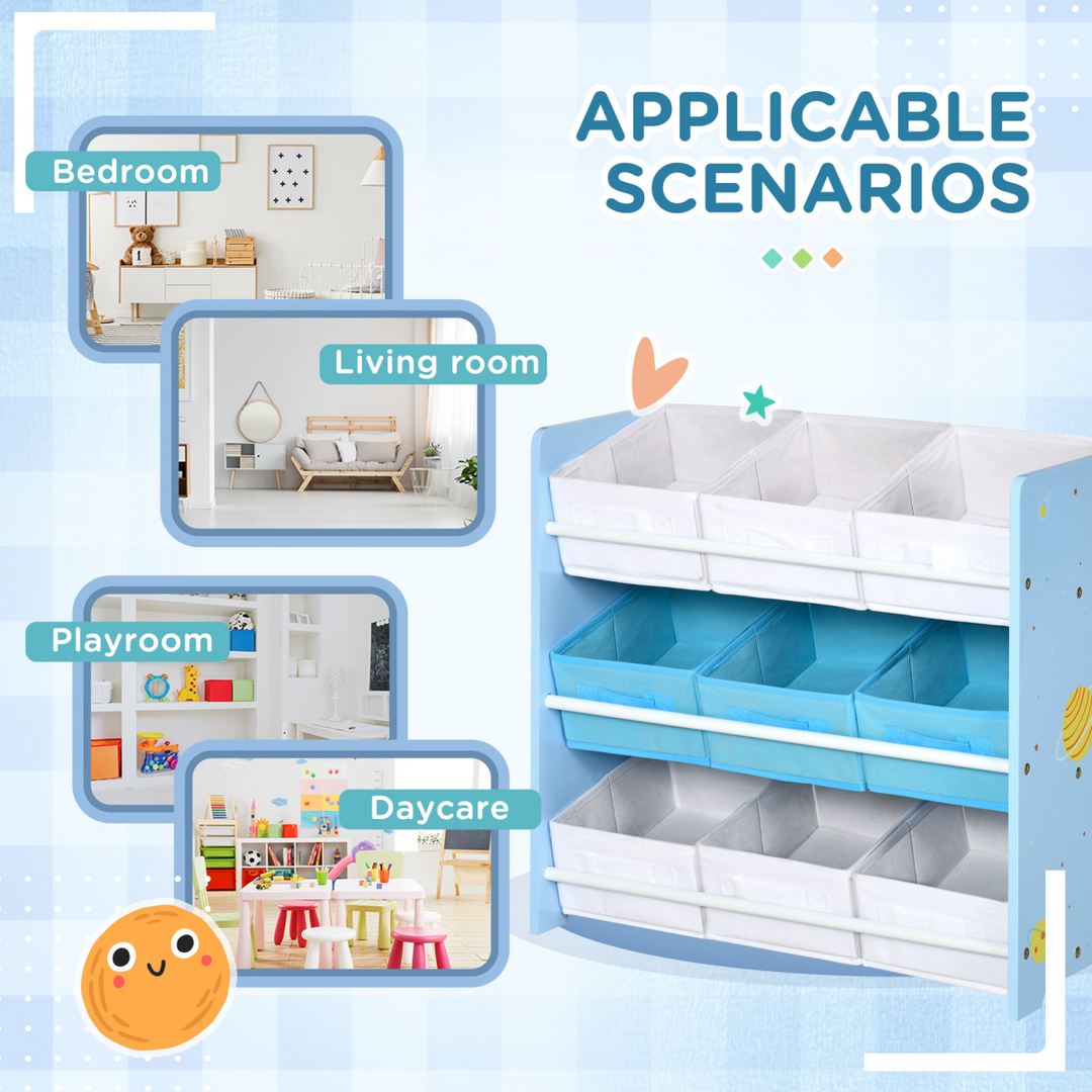 ZONEKIZ Kids Storage Rack with Nine Removable Baskets – Blue