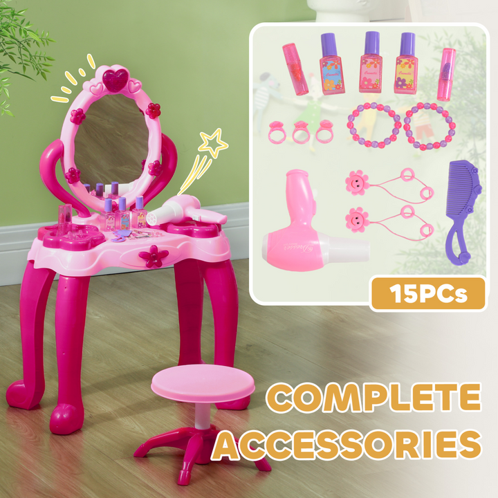 AIYAPLAY Kids Light-Up Vanity Table & Stool – Pink Beauty Set