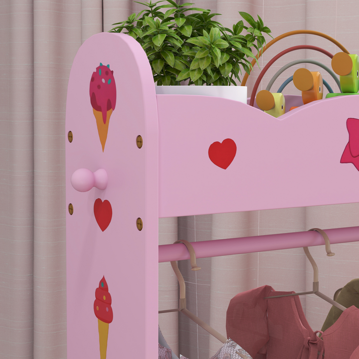 AIYAPLAY Kids Clothes Rail with Shelves & Side Hook – Hot Pink | 3–8 Years