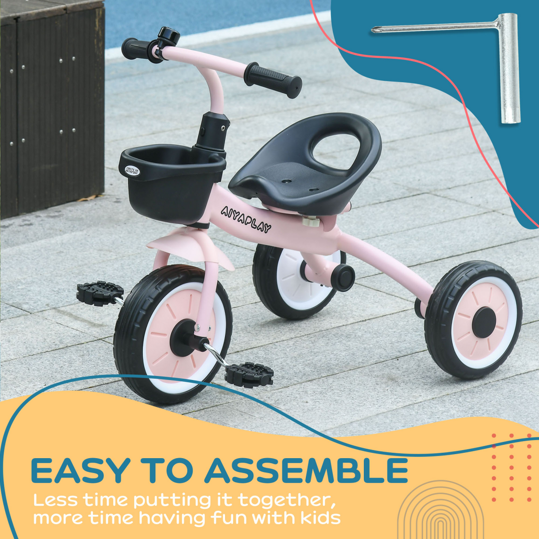AIYAPLAY Kids Trike – Pink Toddler Tricycle with Basket & Bell (2–5 Years)