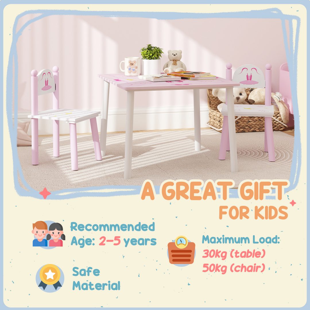 AIYAPLAY Princess Kids Table & Chairs Set – Pink (Ages 2–5)
