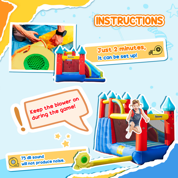 Outsunny Kids Bouncy Castle with Slide Pool and Blower