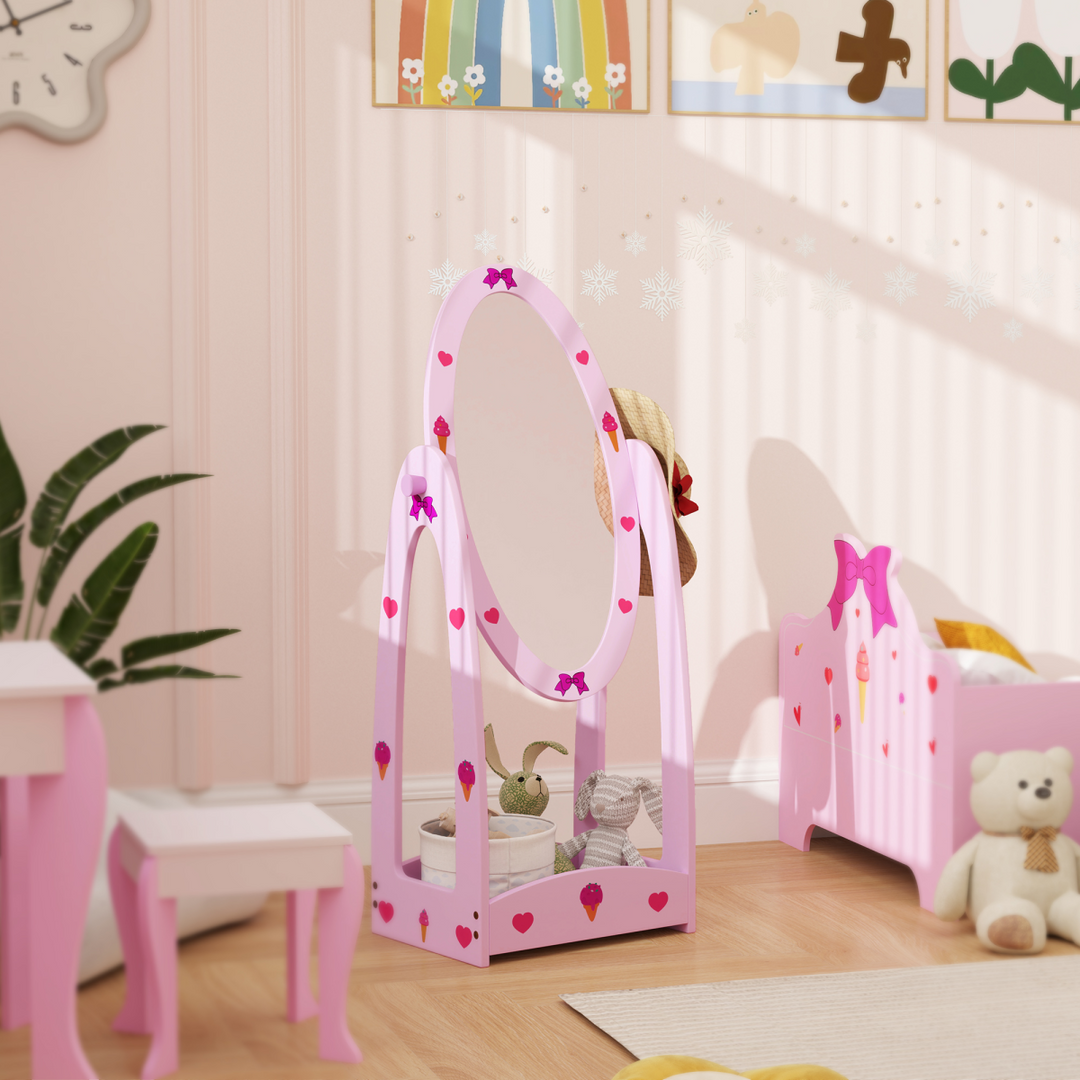 AIYAPLAY Kids 360° Rotating Mirror with Storage Shelf – Pink | Ages 3–8