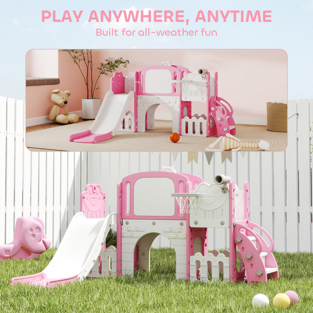 AIYAPLAY 7-in-1 Toddler Swing & Slide Playset Climbing Frame - Pink