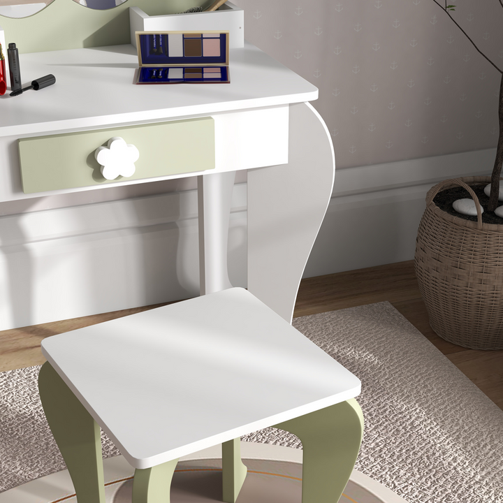 ZONEKIZ Kids Dressing Table & Stool – White Flower Vanity Set