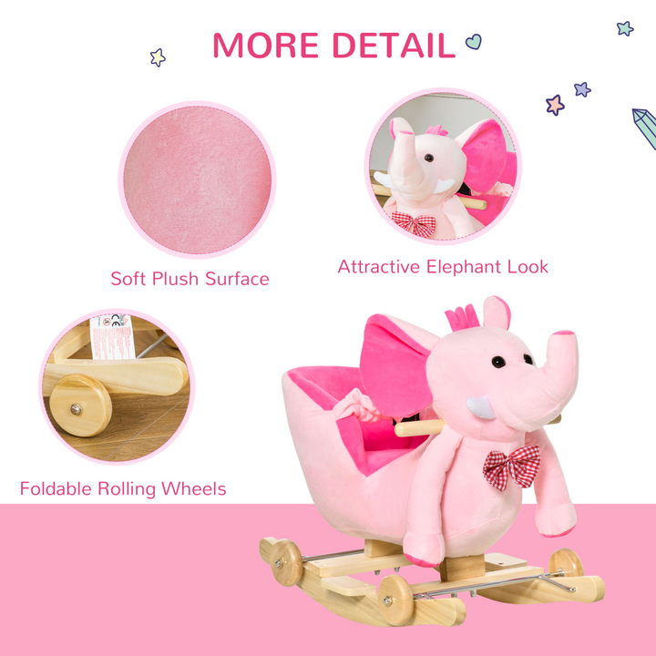 HOMCOM 2-in-1 Plush Elephant Rocker & Ride-On Toy – Pink