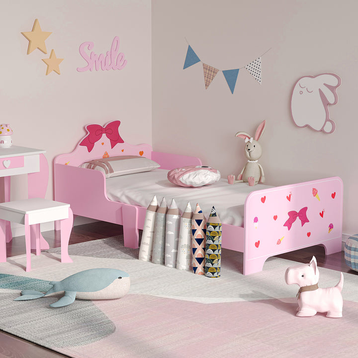 ZONEKIZ Princess-Themed Kids Toddler Bed w/ Cute Patterns, Safety Rails, for Ages 3-6 Years - Pink - image 2