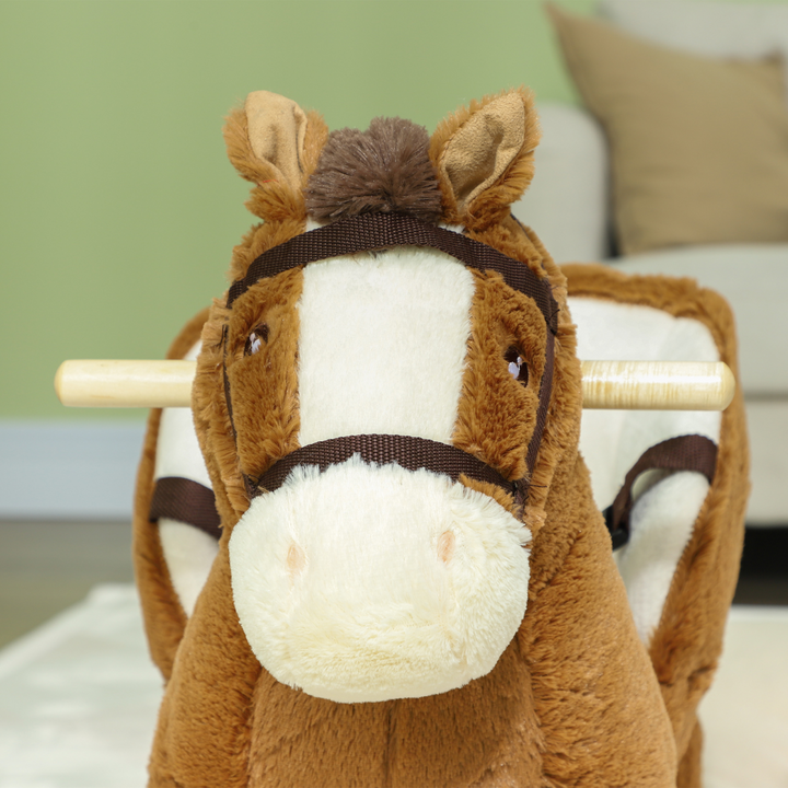 AIYAPLAY Brown Rocking Horse with Sounds & Safety Belt – 18–36M