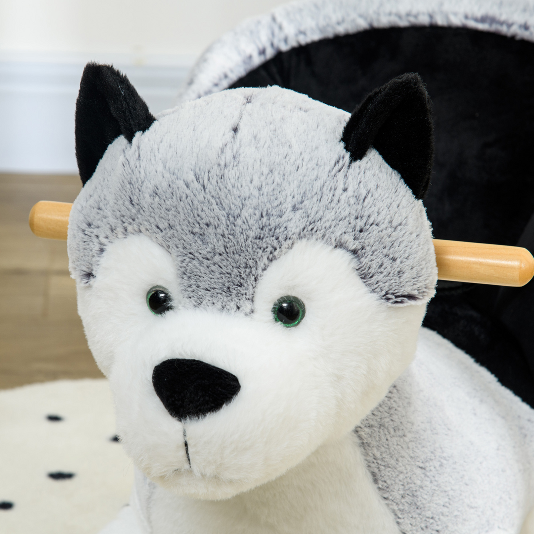 HOMCOM Plush Husky Rocking Toy with Sounds & Safety Belt – Grey