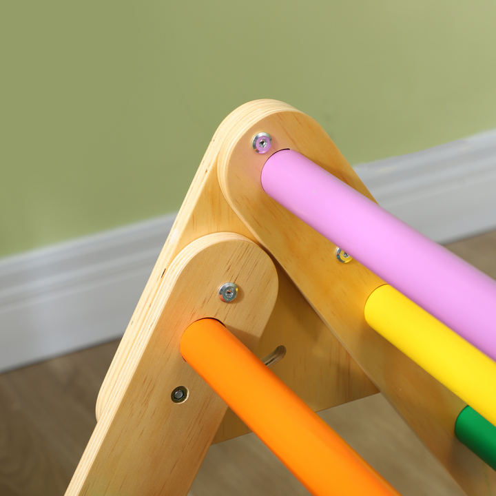 AIYAPLAY Toddler Climbing Frame – 3-in-1 Wooden Pikler Triangle with Ramp – Multicolour