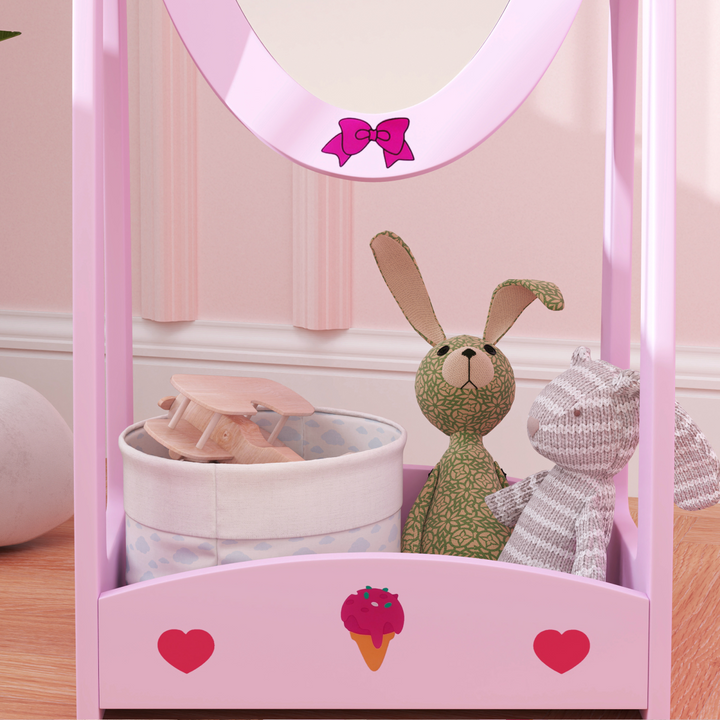AIYAPLAY Kids 360° Rotating Mirror with Storage Shelf – Pink | Ages 3–8