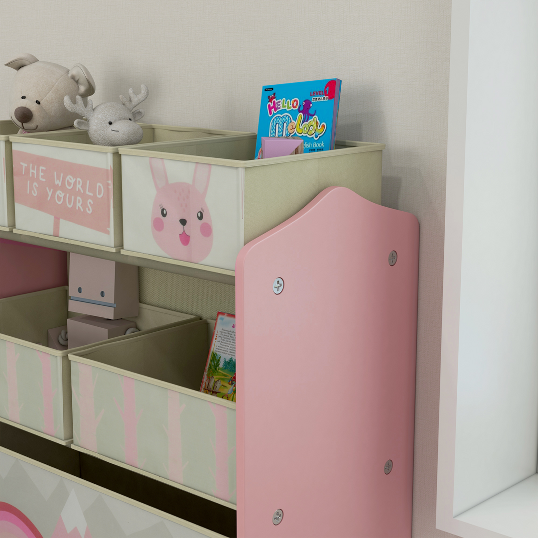 ZONEKIZ Kids Storage Organiser with Six Fabric Bins – Pink