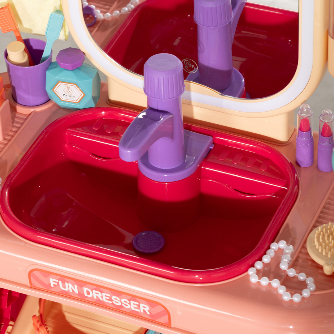 AIYAPLAY Kids Dressing Table with LED Mirror & 23 Accessories – Pink