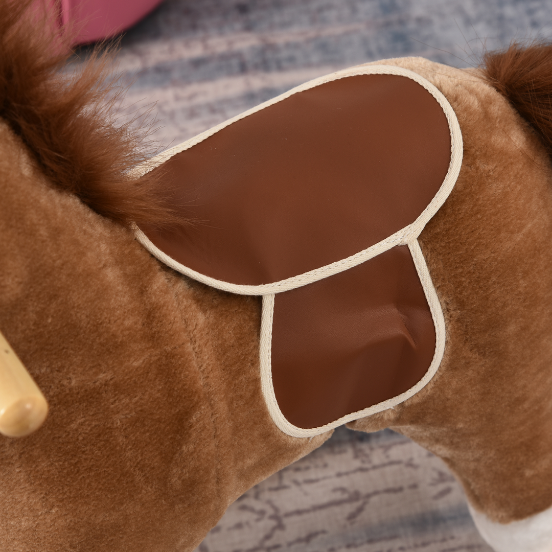 HOMCOM Kids Plush Rocking Horse with Sounds – Brown