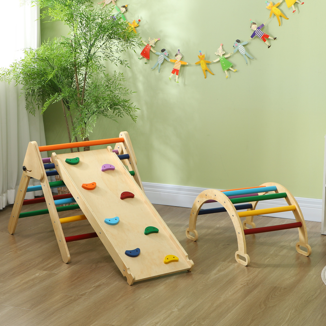 AIYAPLAY 5-in-1 Toddler Climbing Frame with Ramp &amp; Arch – Multicolour