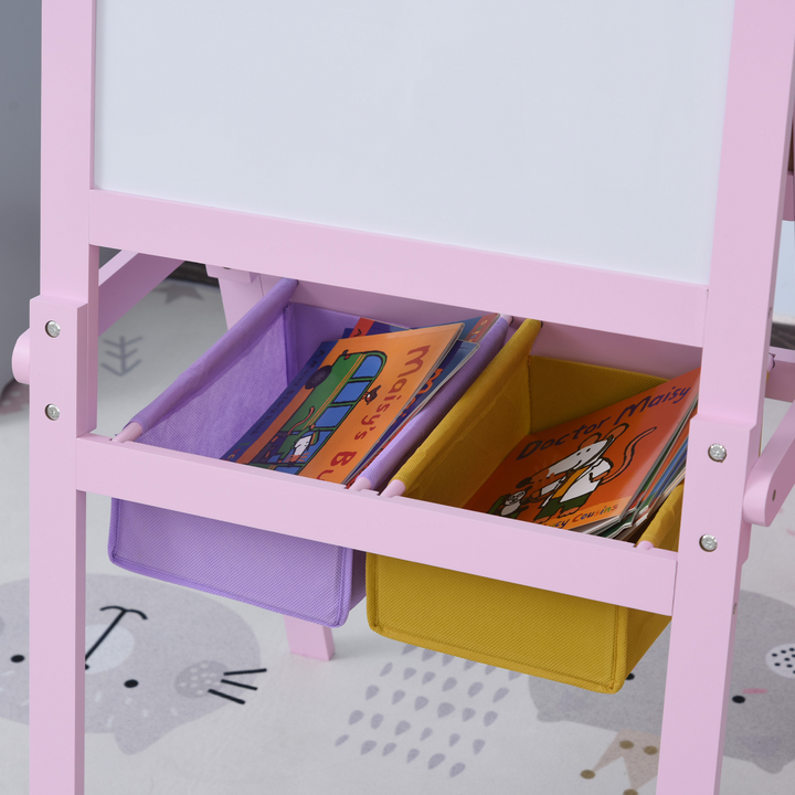 HOMCOM 3-in-1 Wooden Kids Art Easel with Paper Roll – Pink