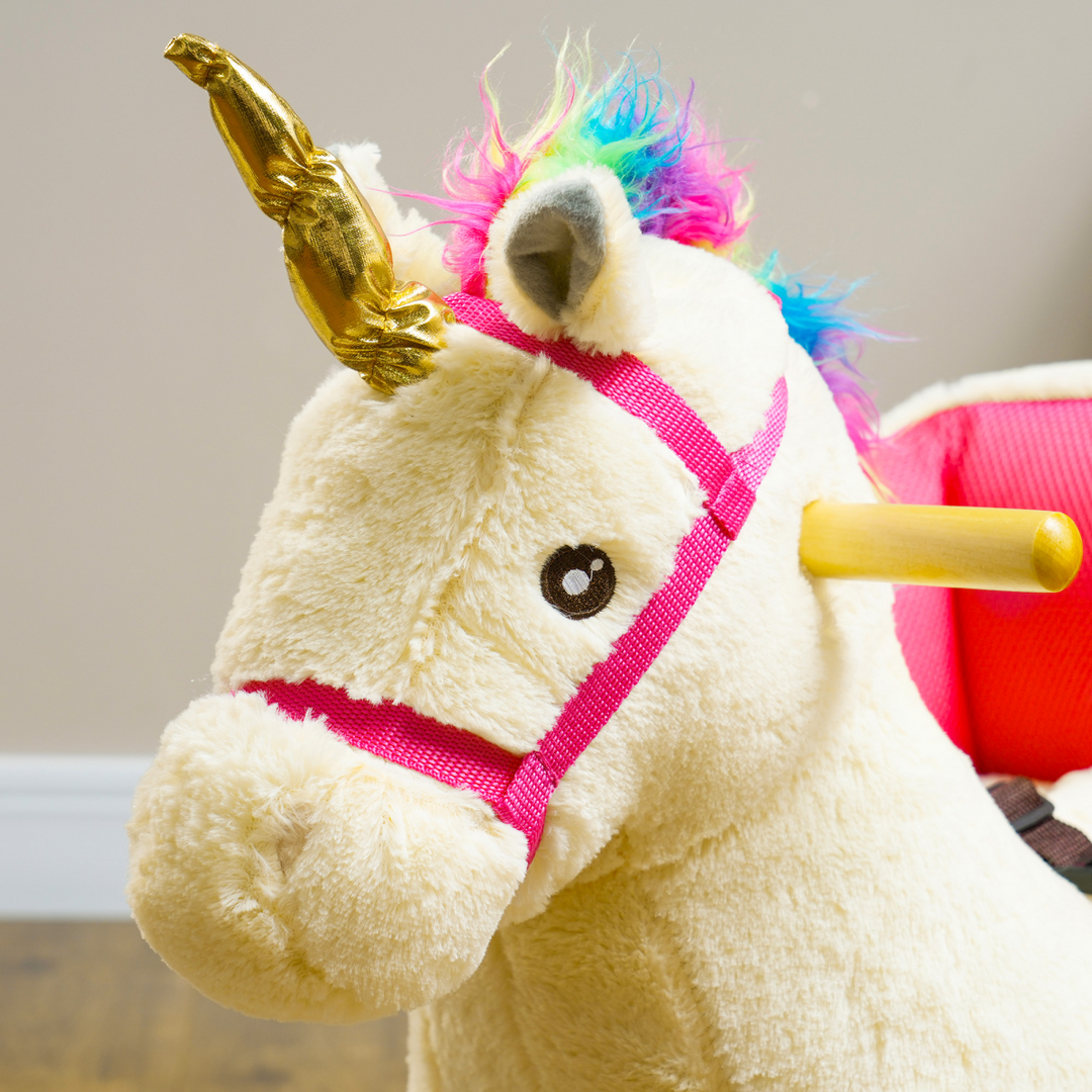 AIYAPLAY Plush Rocking Unicorn with Sound & Safety Belt – Cream
