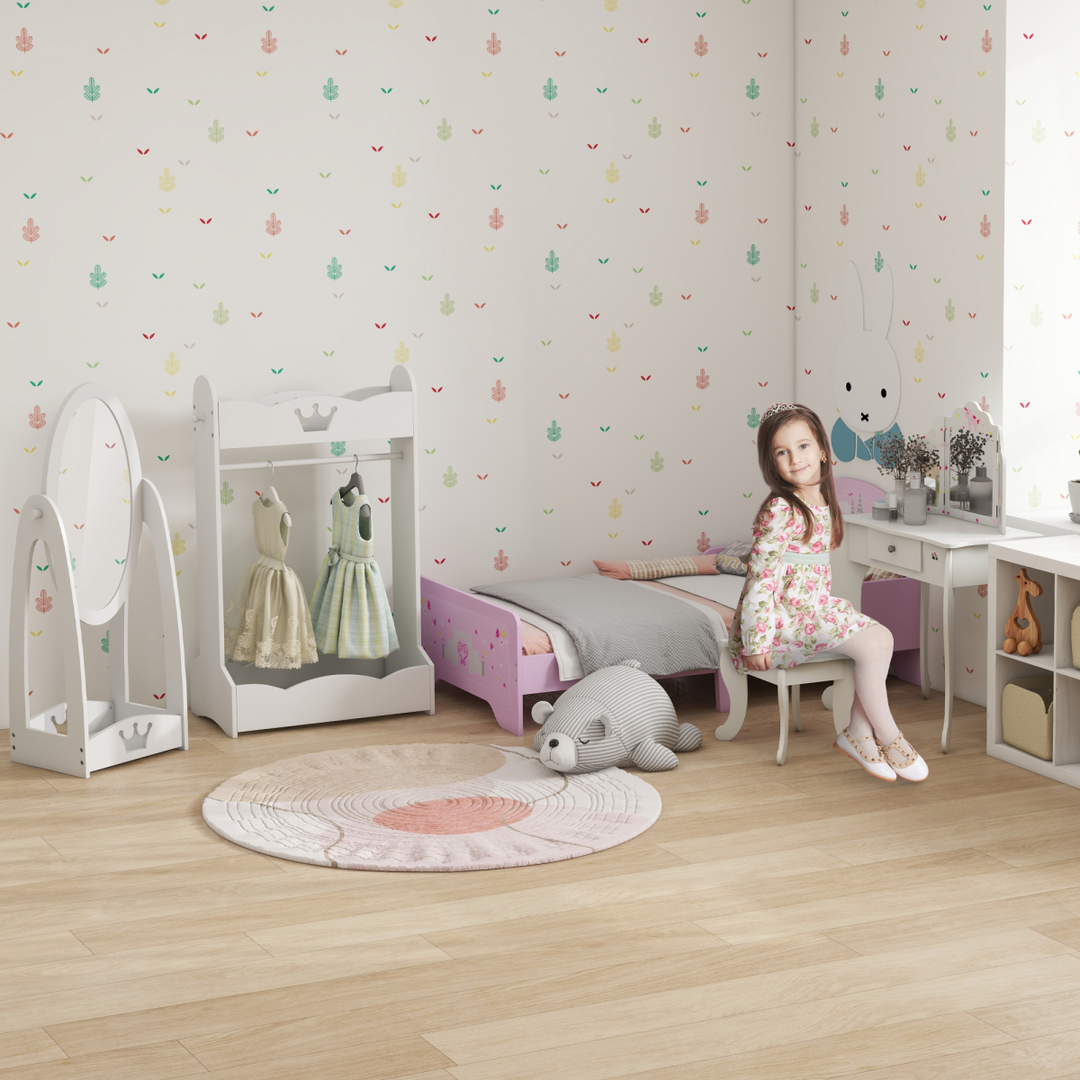HOMCOM Kids Vanity Table & Chair Set with Tri-Folding Mirror – White