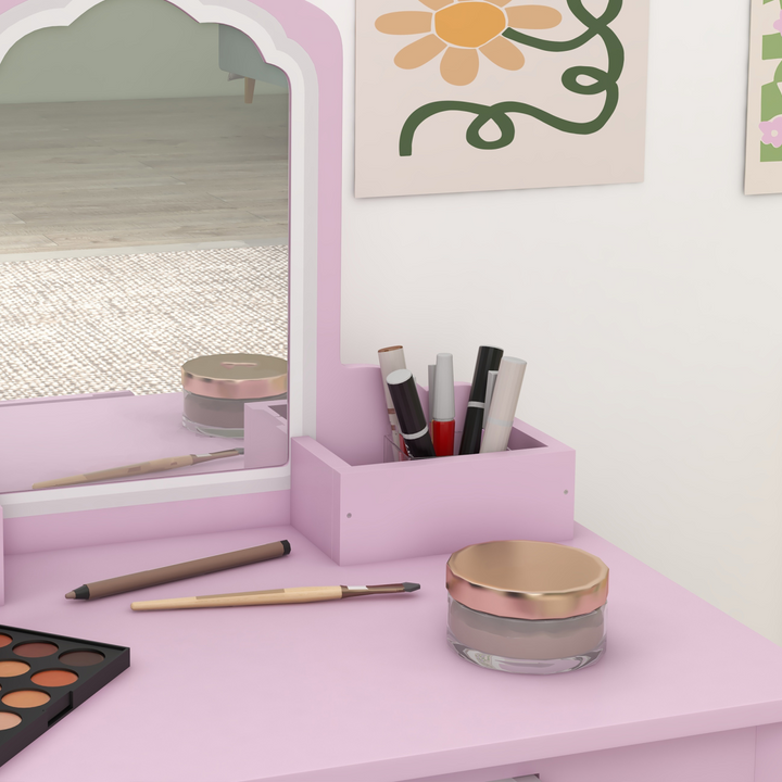 ZONEKIZ Kids Dressing Table & Stool – Pink Cloud Vanity Set