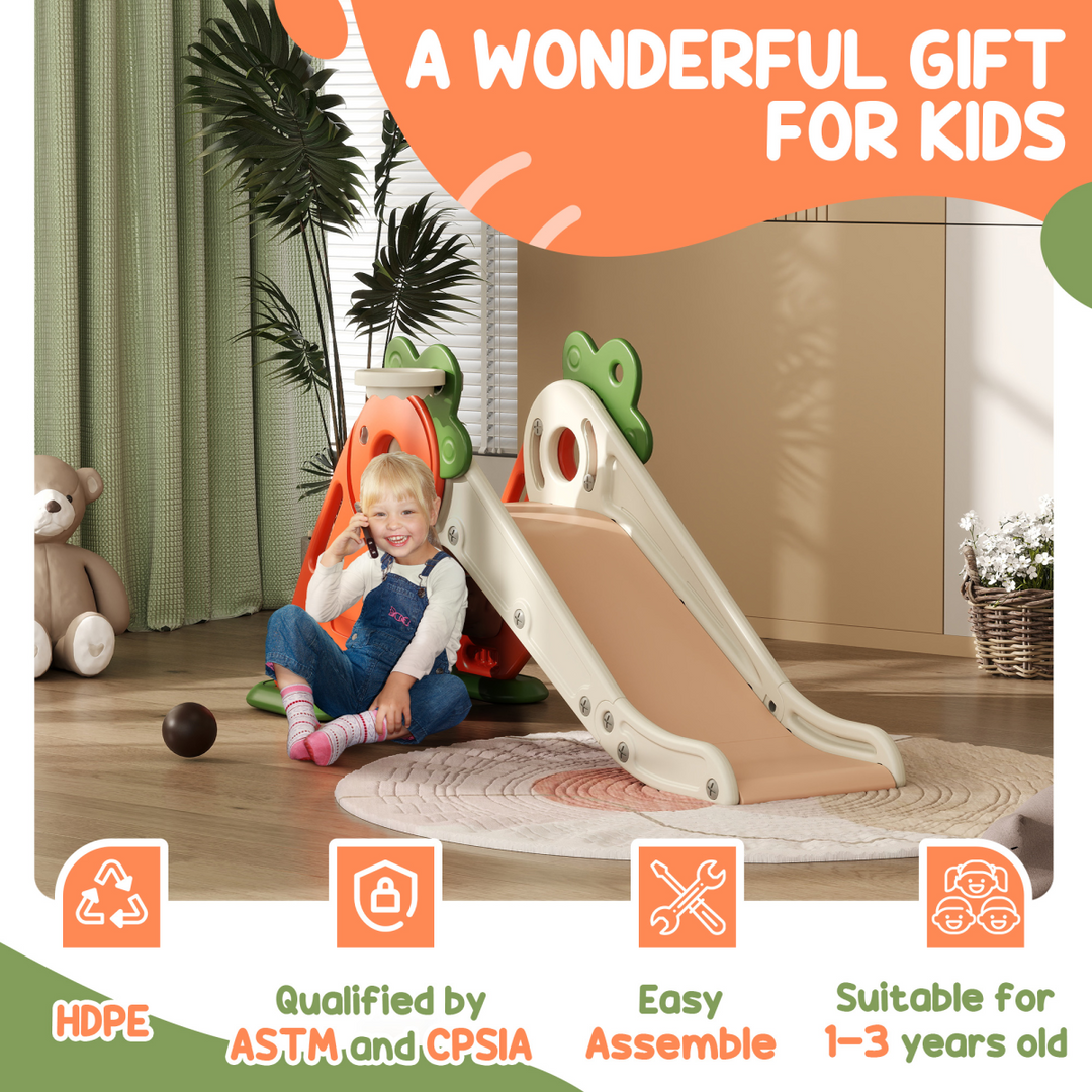 AIYAPLAY 3-in-1 Foldable Carrot Slide with Climber – Orange (Ages 1–3)