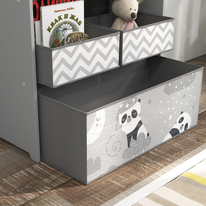 ZONEKIZ Kids Storage Organiser with Six Fabric Bins – Grey