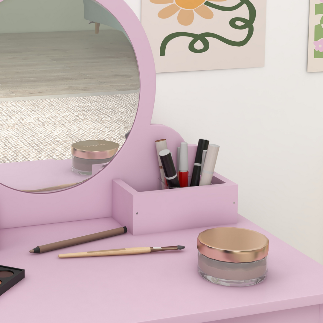 ZONEKIZ Kids Dressing Table & Stool – Pink Cat Vanity Set