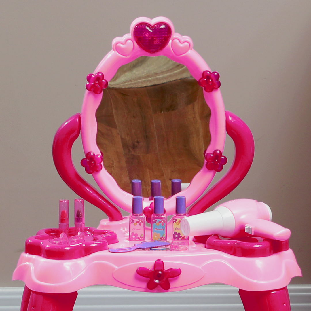 AIYAPLAY Kids Light-Up Vanity Table & Stool – Pink Beauty Set