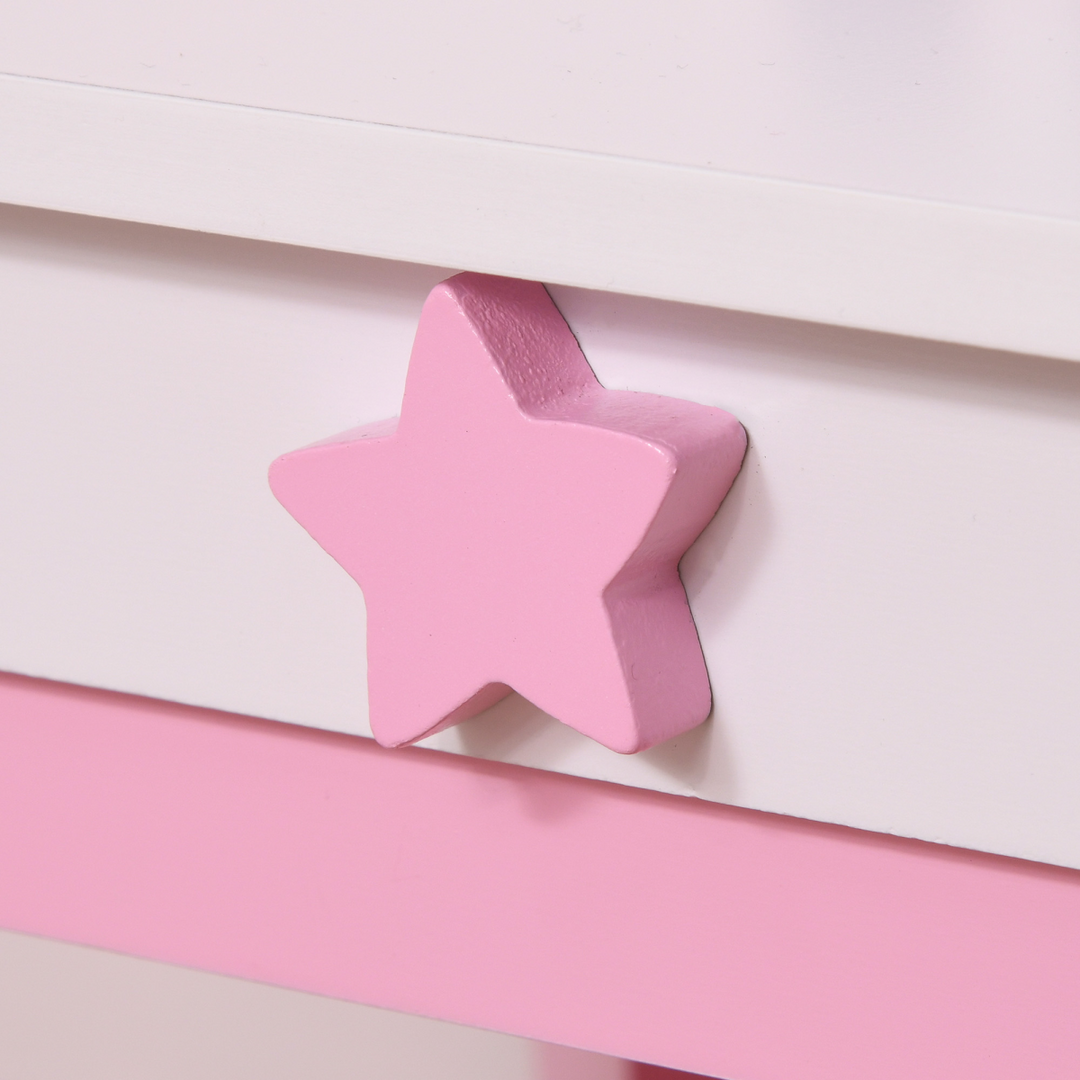 HOMCOM Kids Unicorn Dressing Table & Stool – Pink Vanity Set