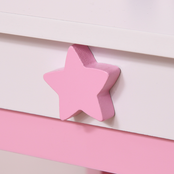 HOMCOM Kids Unicorn Dressing Table & Stool – Pink Vanity Set