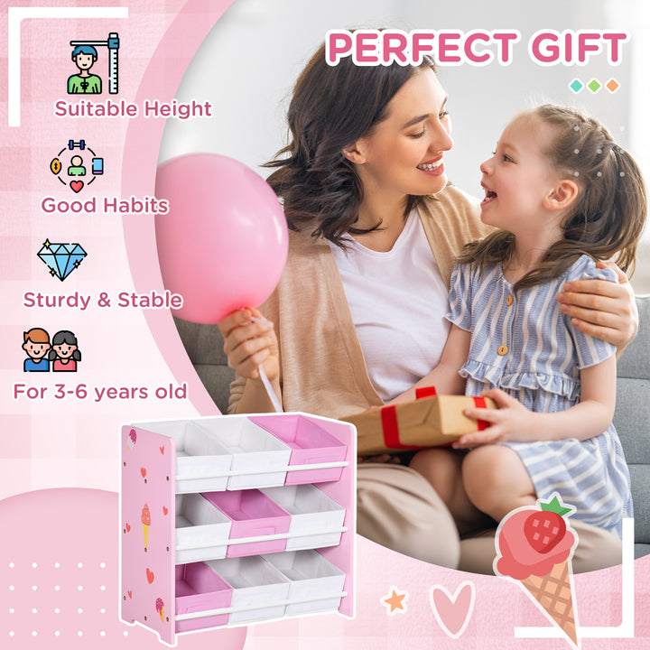 ZONEKIZ Kids Storage Rack, with Nine Removable Baskets, for Nursery, Bedroom, Playroom - Pink - image 6
