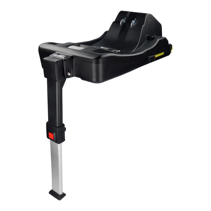 Black car seat base with adjustable stand on a white background