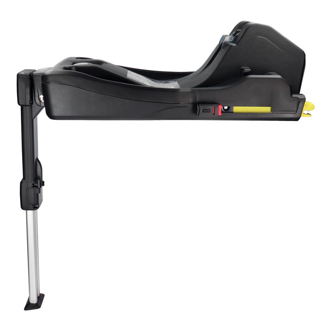 Black baby car seat with base on a white background