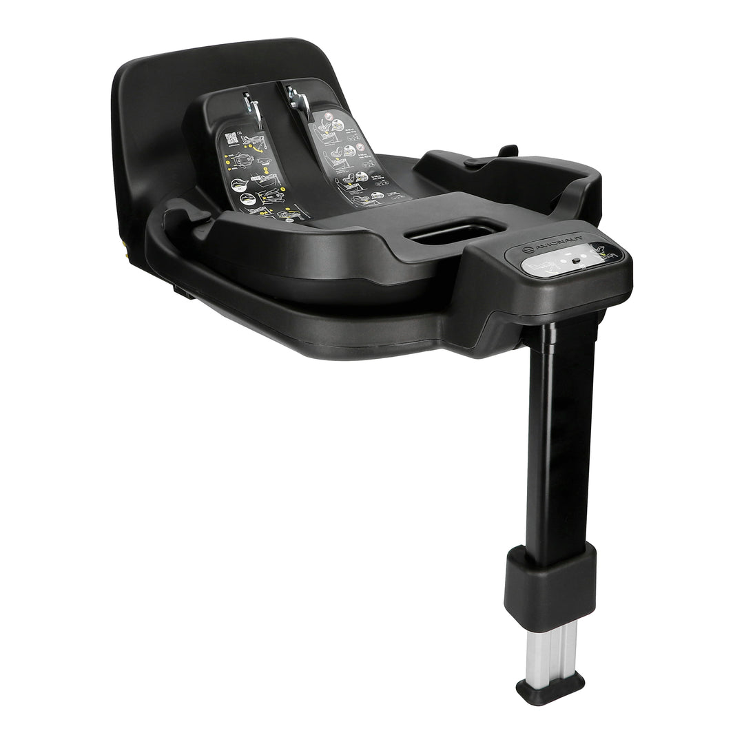 Black car seat base with connectors on a white background