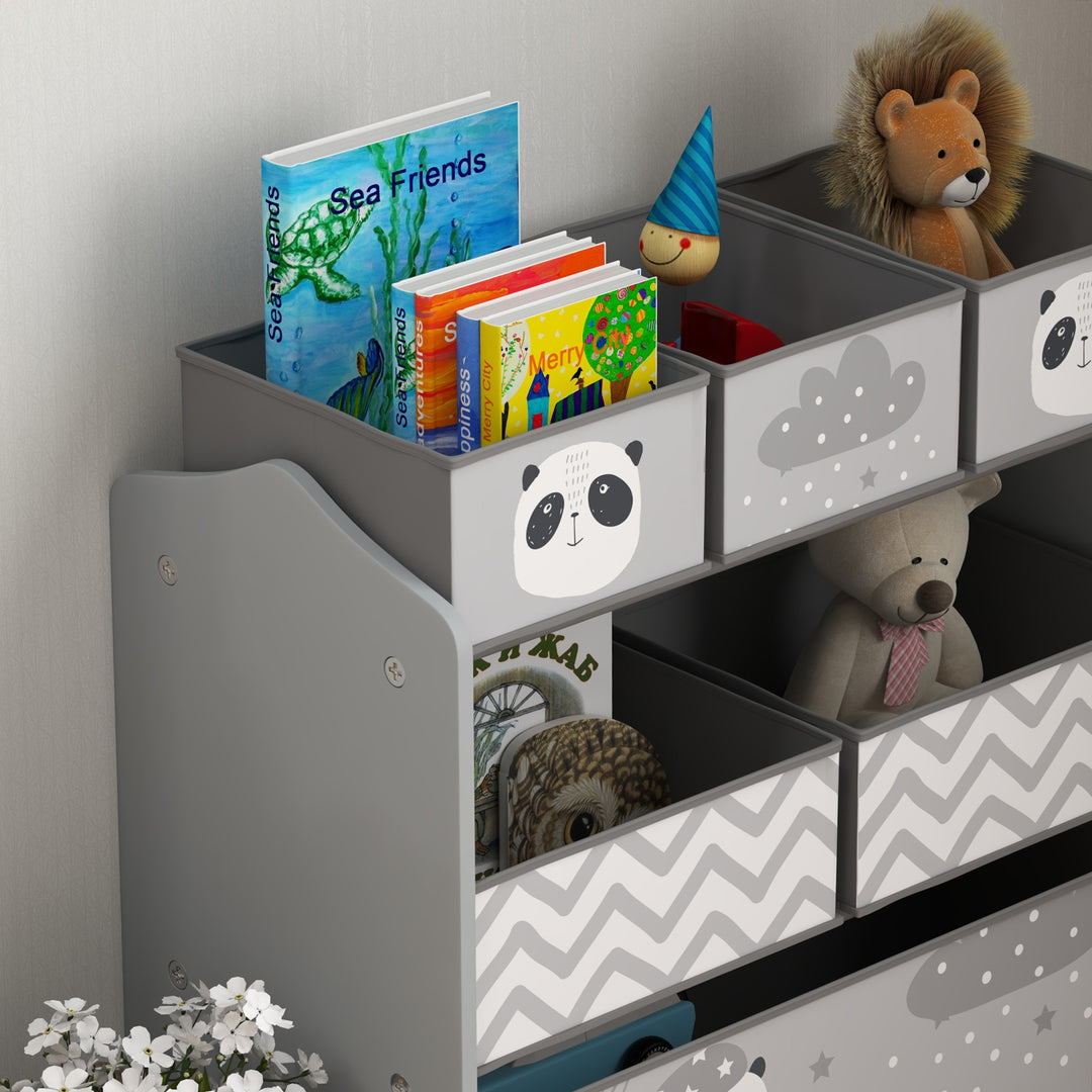 ZONEKIZ Kids Storage Unit, Toy Storage Organiser, with Six Fabric Bins, for Bedrooms, Playrooms, Nurseries - Grey - image 8