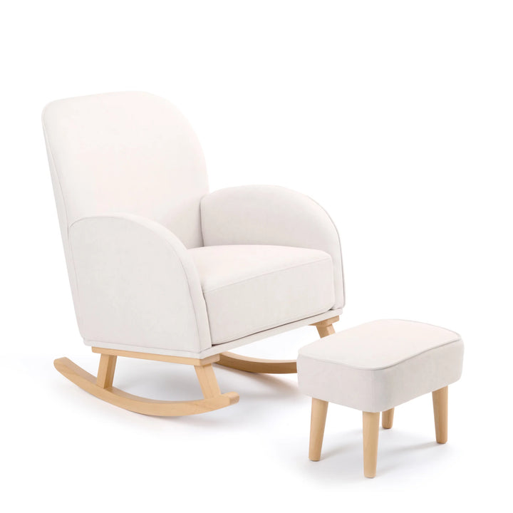 Cream rocking chair with matching ottoman on a white background