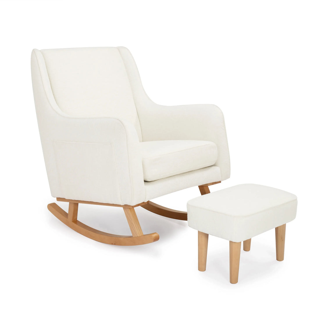 Off White rocking chair with ottoman on a white background