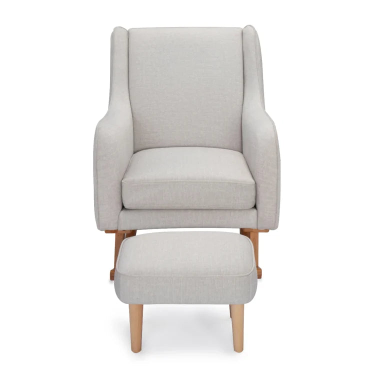 Cashmere nursing chair with matching ottoman on a white background