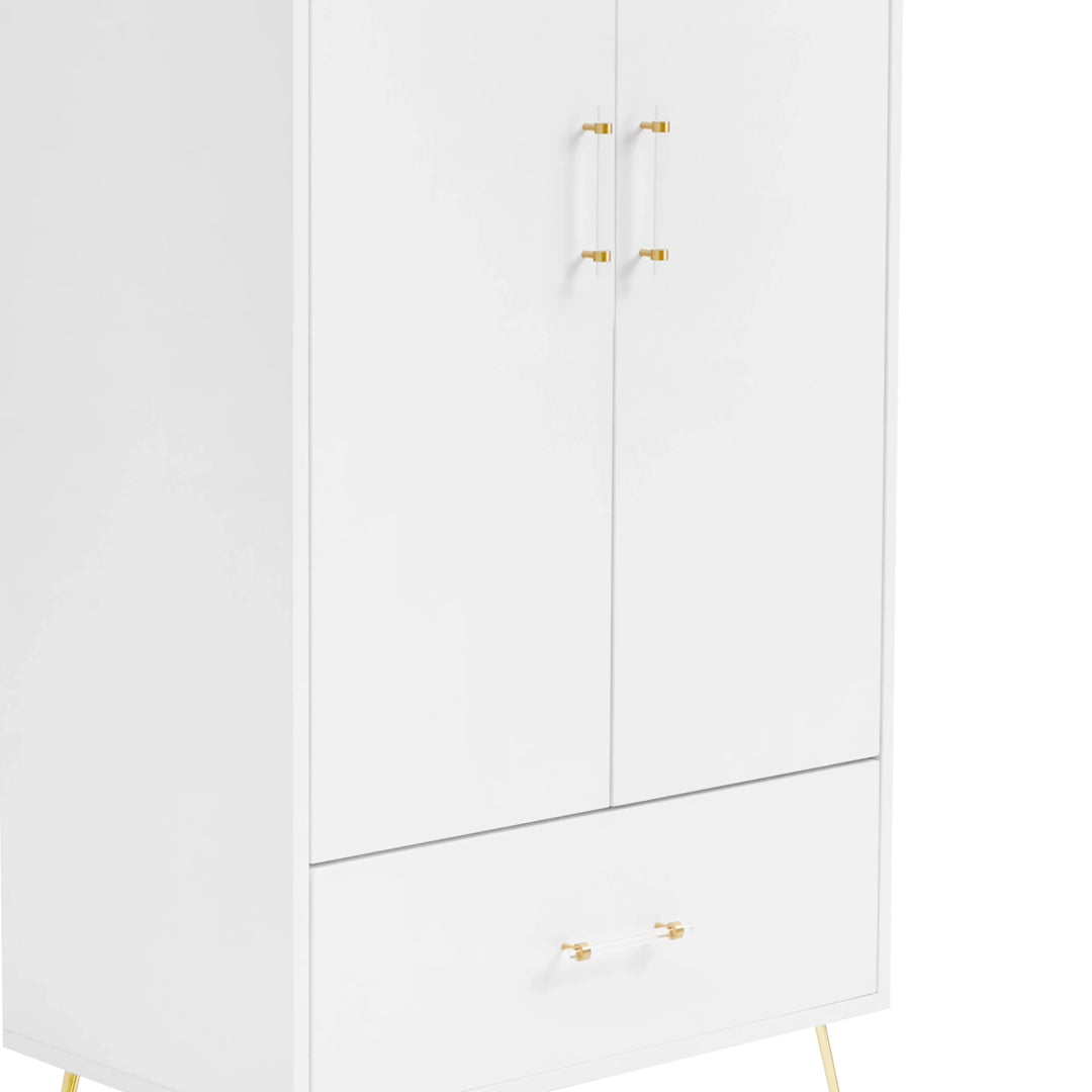 White wardrobe with gold handles on a white background