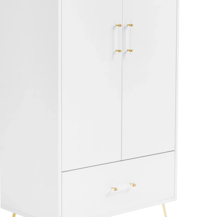 White wardrobe with gold handles on a white background