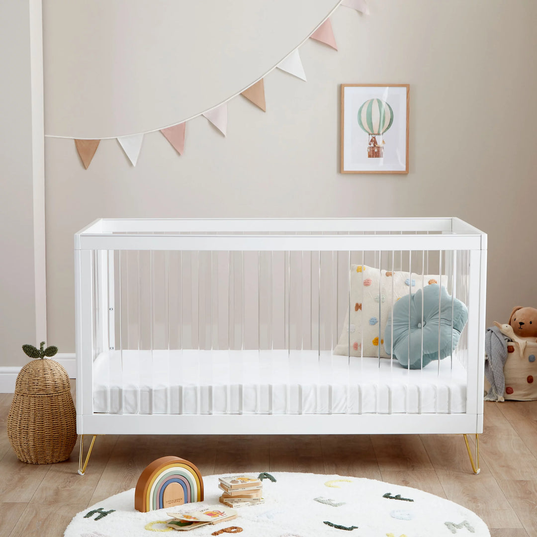Babymore Kimi XL Acrylic Cot Bed nursery setting
