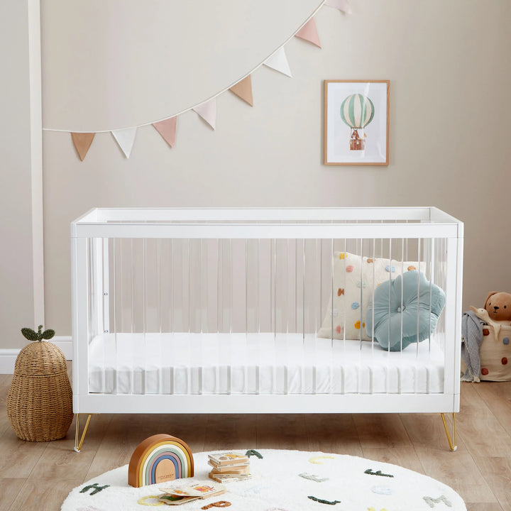 Babymore Kimi XL Acrylic Cot Bed nursery setting