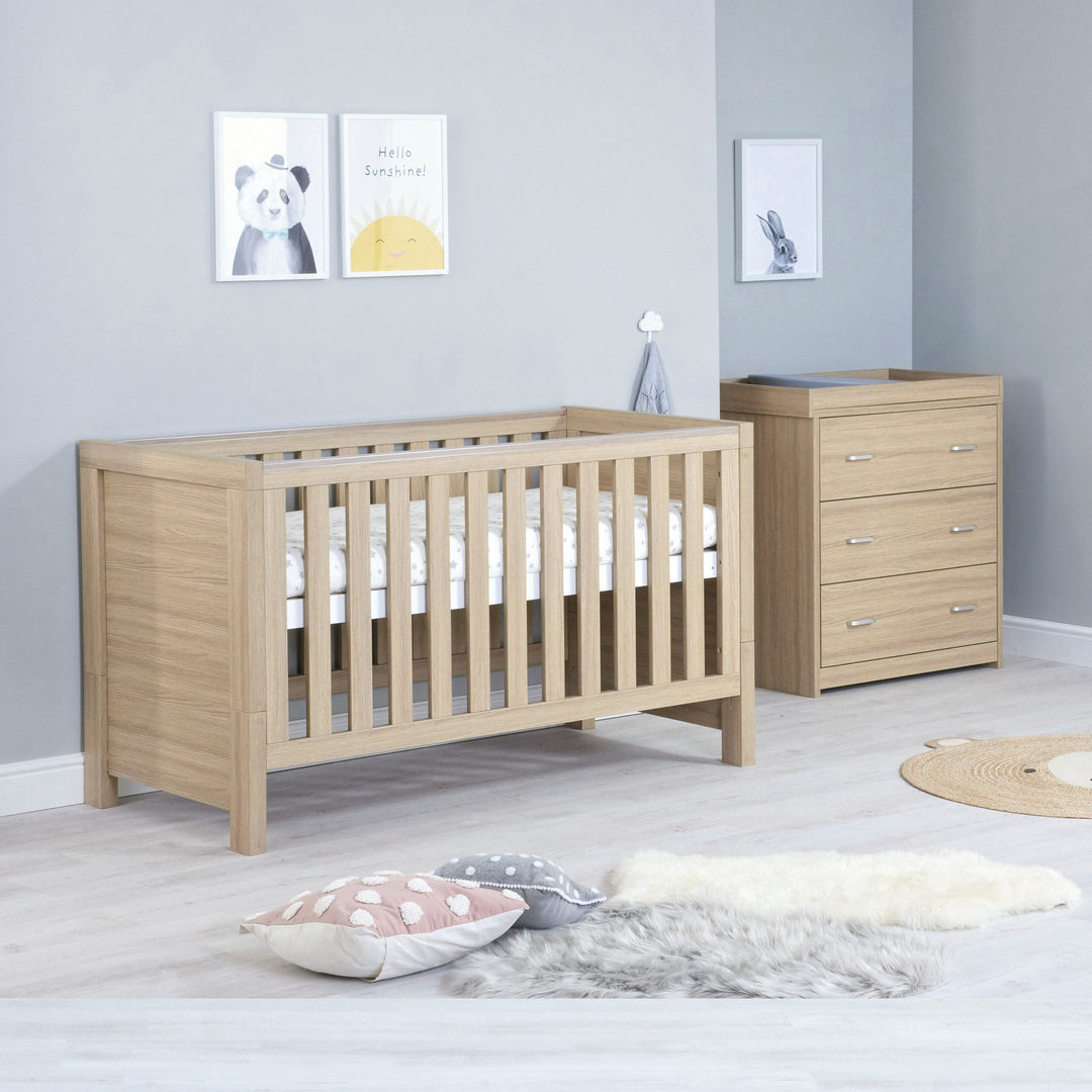 Babymore Luno 2 Piece Nursery Furniture Set with no drawer in Oak